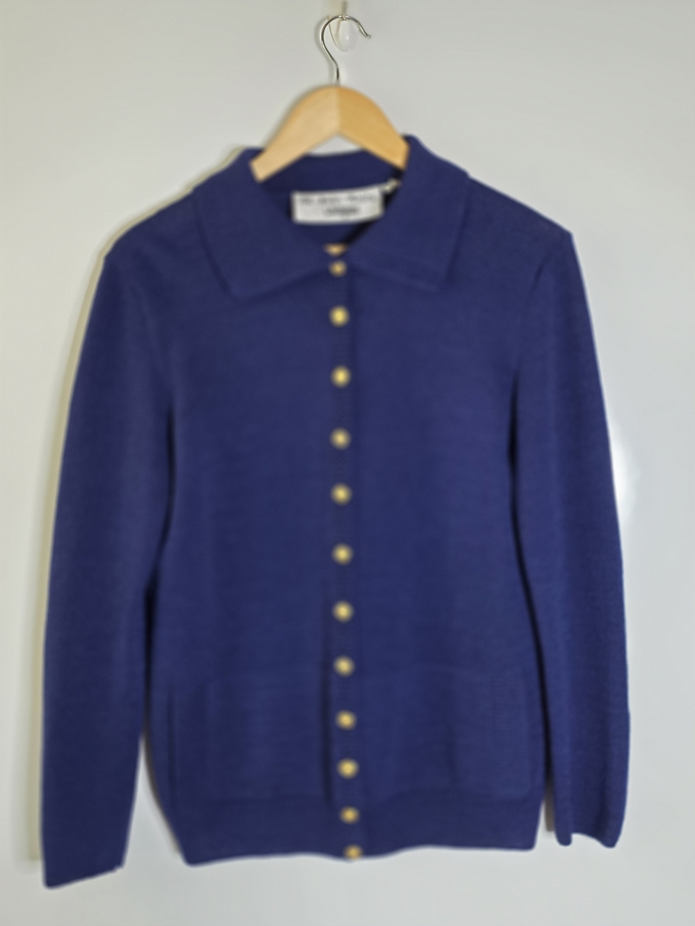 St John Royal Women's blue Button-Front Sweater Cardigan gold buttons Size Med**